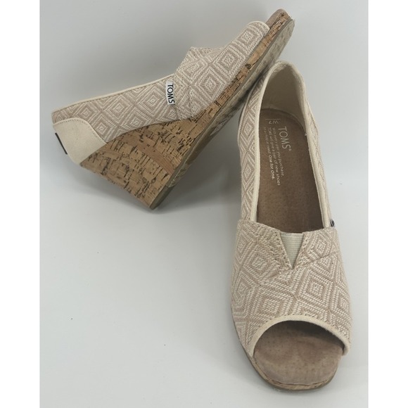 TOMS Natural Classic Woven Wedge Heels Tan Women's Size 7 - Picture 1 of 5